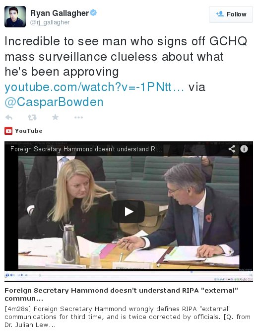Incredible to see man who signs off GCHQ mass surveillance clueless about what he's been approving