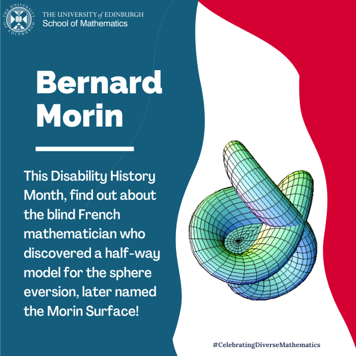 Graphic depicting image of a Morin Surface and summary of Bernard Morin bio