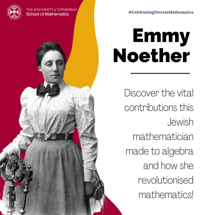 Graphic depicting image of Emmy Noether and summary of bio