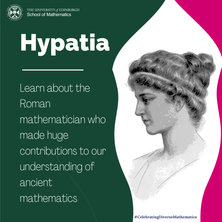 Graphic depicting image of Hypatia and summary of bio