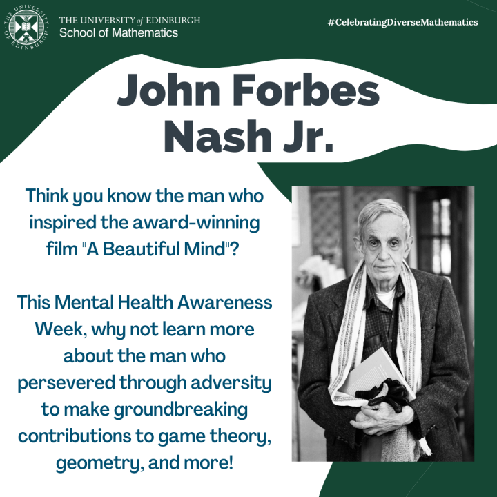 Graphic depicting image of John Forbes Nash Jr and summary of bio