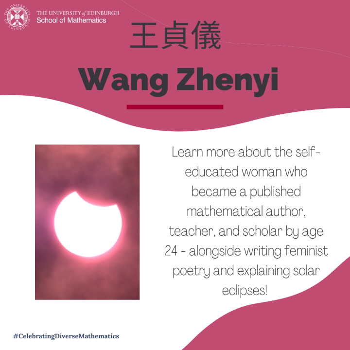 Graphic depicting image of solar eclipse and summary of Wang Zhenyi bio