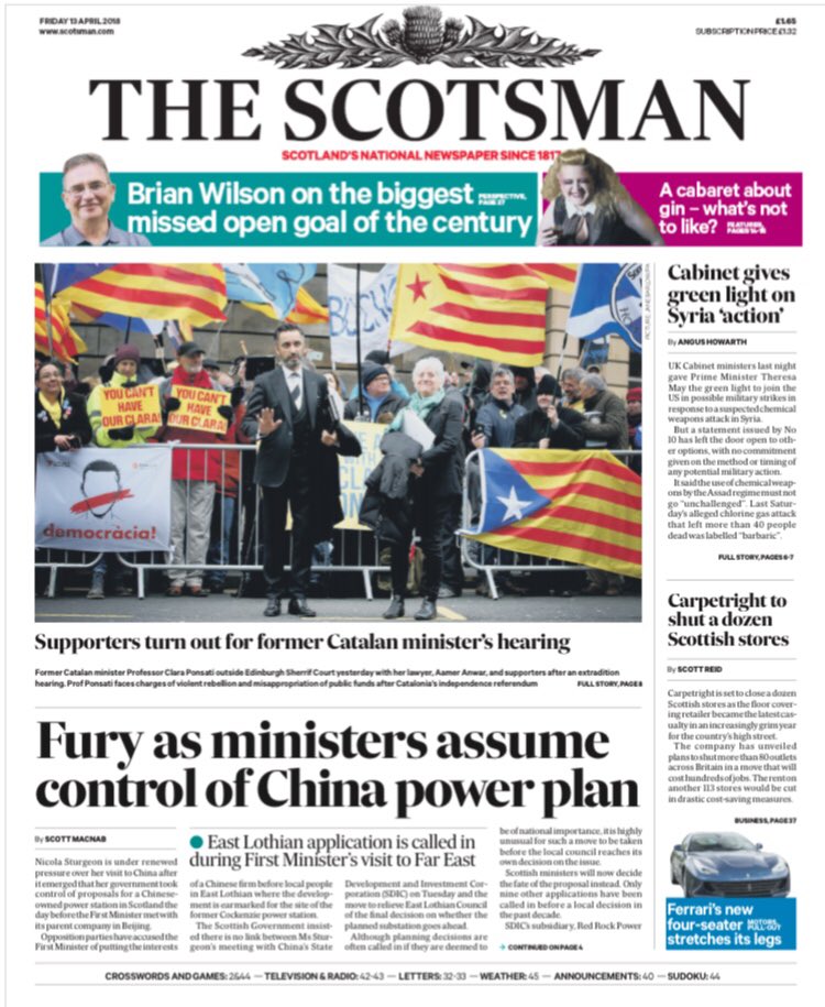The Scotsman, front page, 13 April 2018